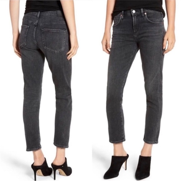 Citizens of Humanity Elsa Mid Rise Slim Crop Wren Washed Black Jeans Womens 24 - Picture 1 of 16
